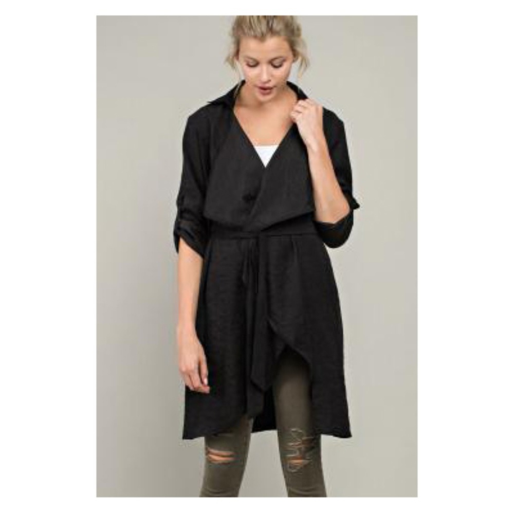 Eve Trench Cardigan Black Solid